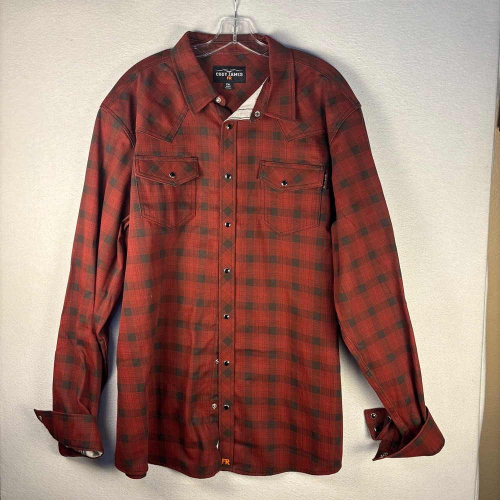 Cody James FR Mens Red Plaid Flame Resistant Western Snap Work Shirt 2XL NEW - Picture 2 of 14